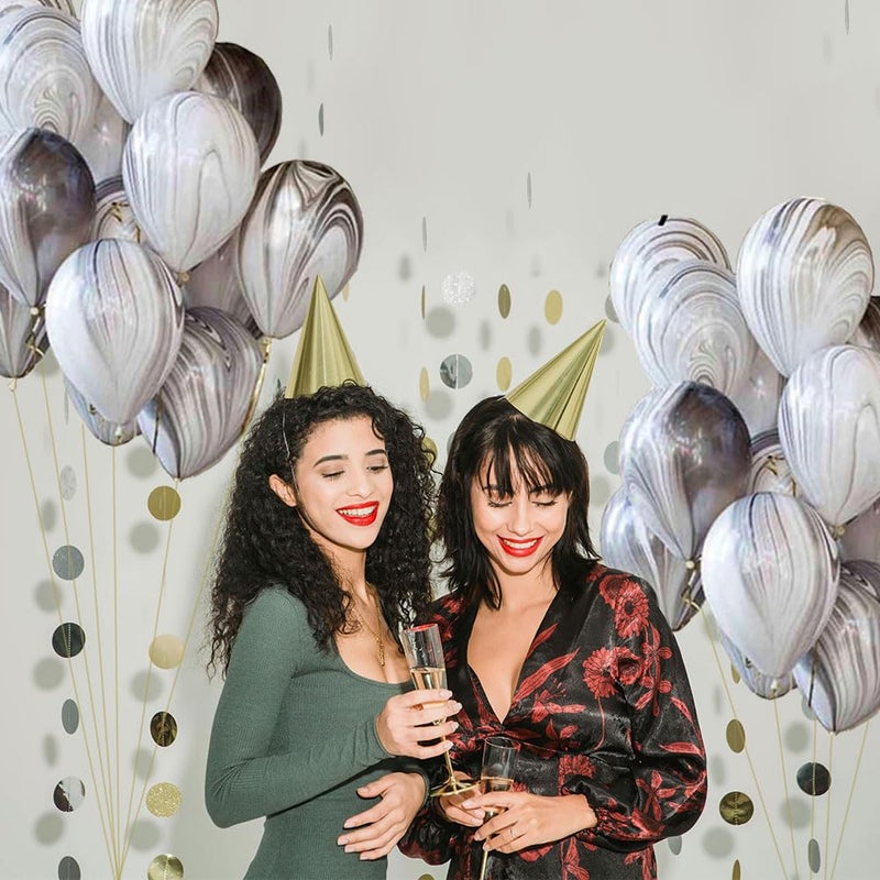 AnnoDeel 50pcs 12inch Marble Latex Balloons, Black White Grey Rainbow Marble Balloons for Wedding Baby Birthday Party Balloon Decorations - Image 5